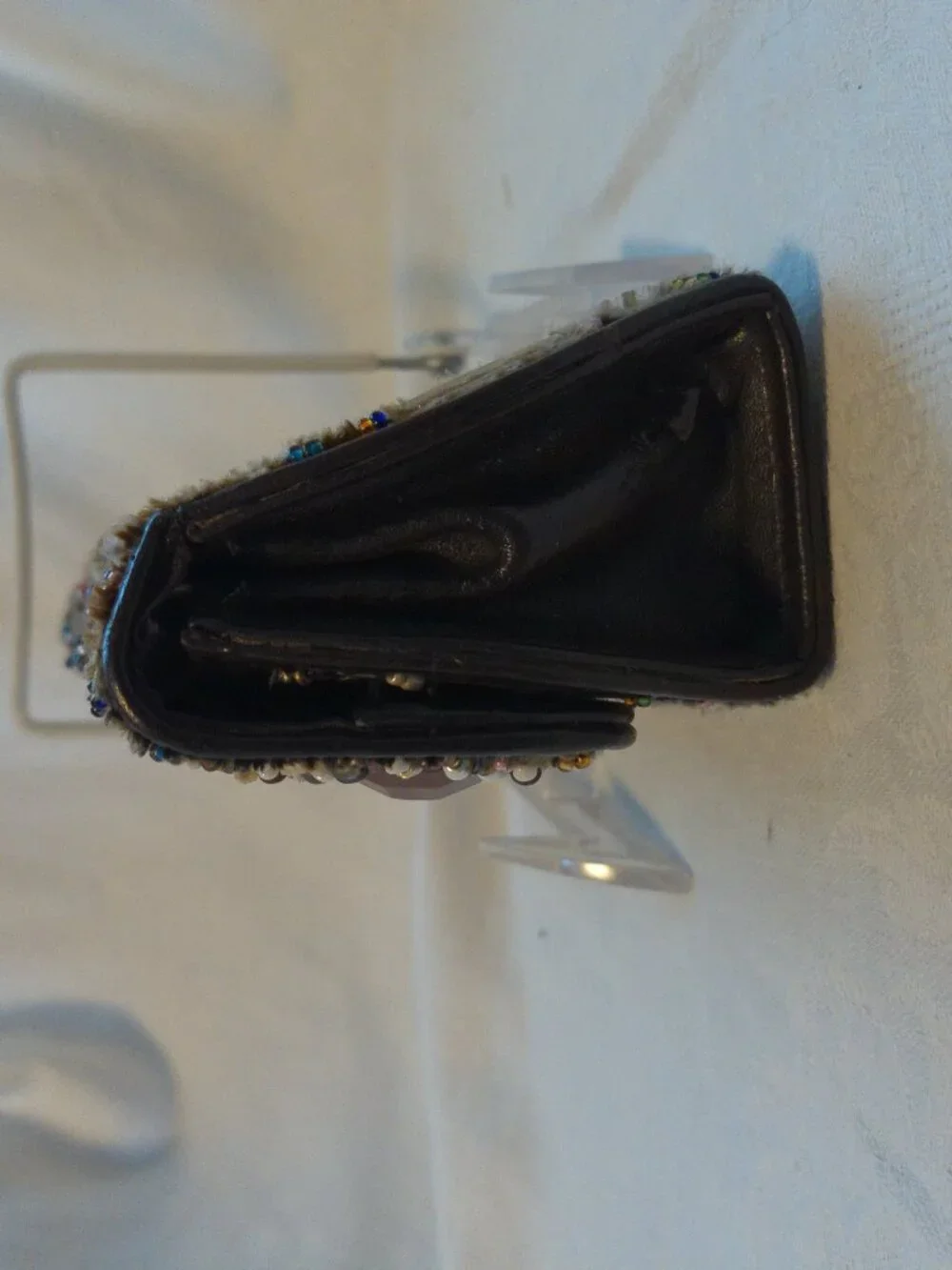 Mary Frances Brown Leather Evening Purse Eye Glass Case Beaded GUC